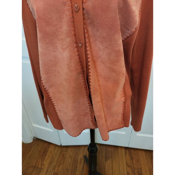 Pumpkin Orange Suede Cardigan L Fall Boho City Patchwork Festival Grunge Office - Picture 4 of 8